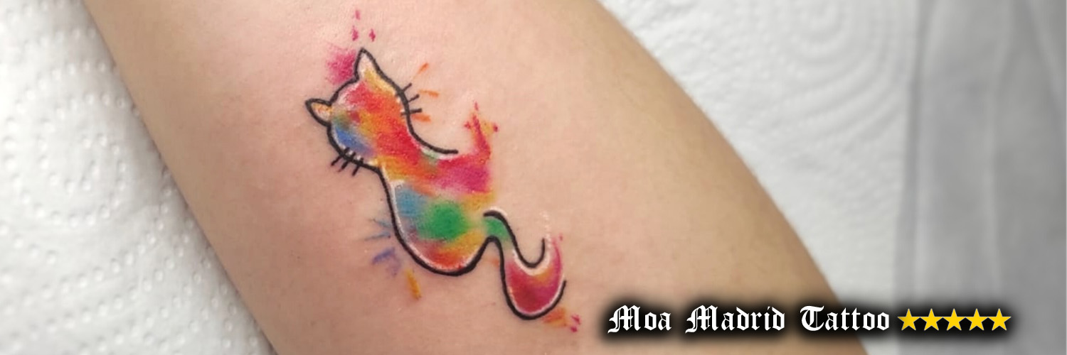 Novedades Moa Madrid Tattoo - Tatuaje de gato acuarela watercolor
