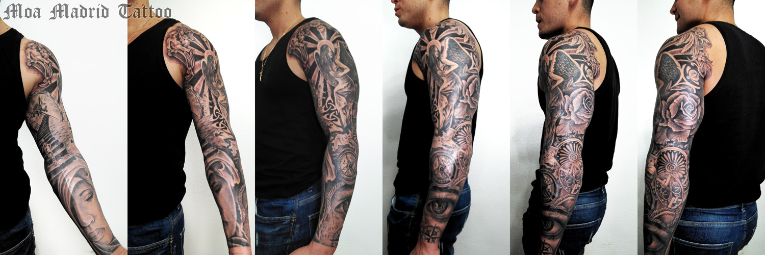 Tatuador y tatuaje de brazo completo hecho en Madrid