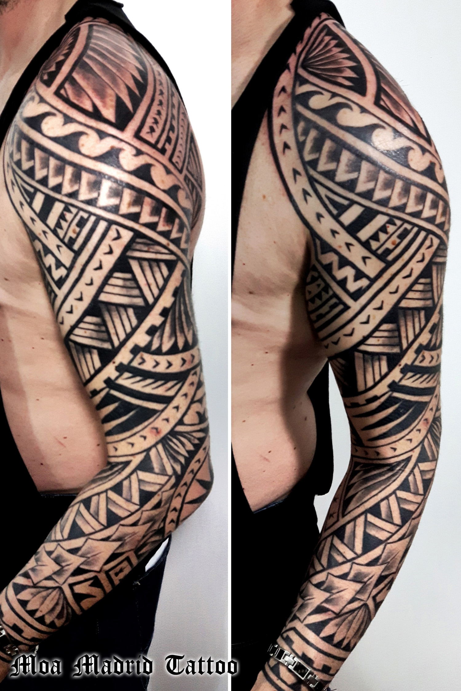 Brazo maorí completo tatuado