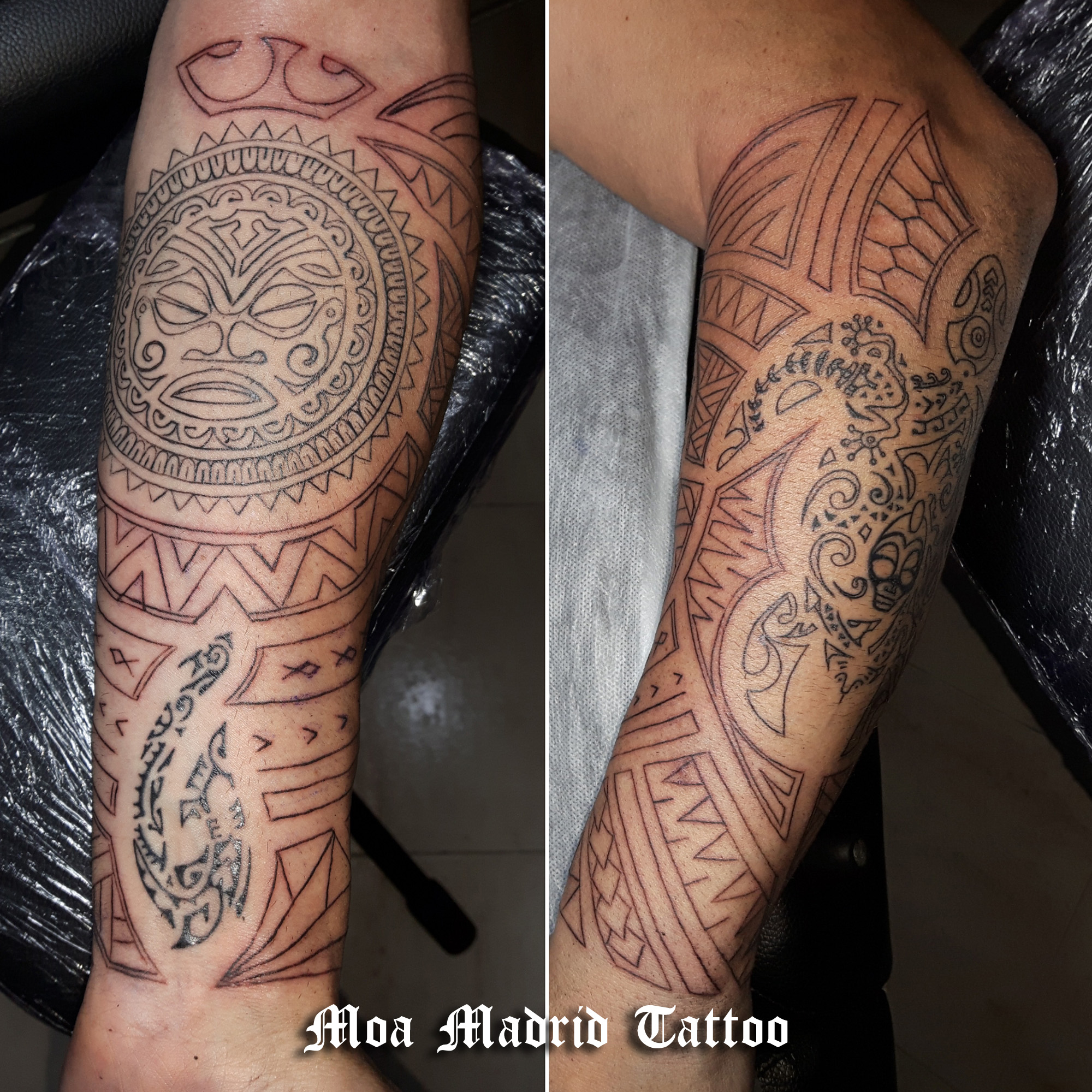 Tatuaje maorí en antebrazo: sesiones de líneas