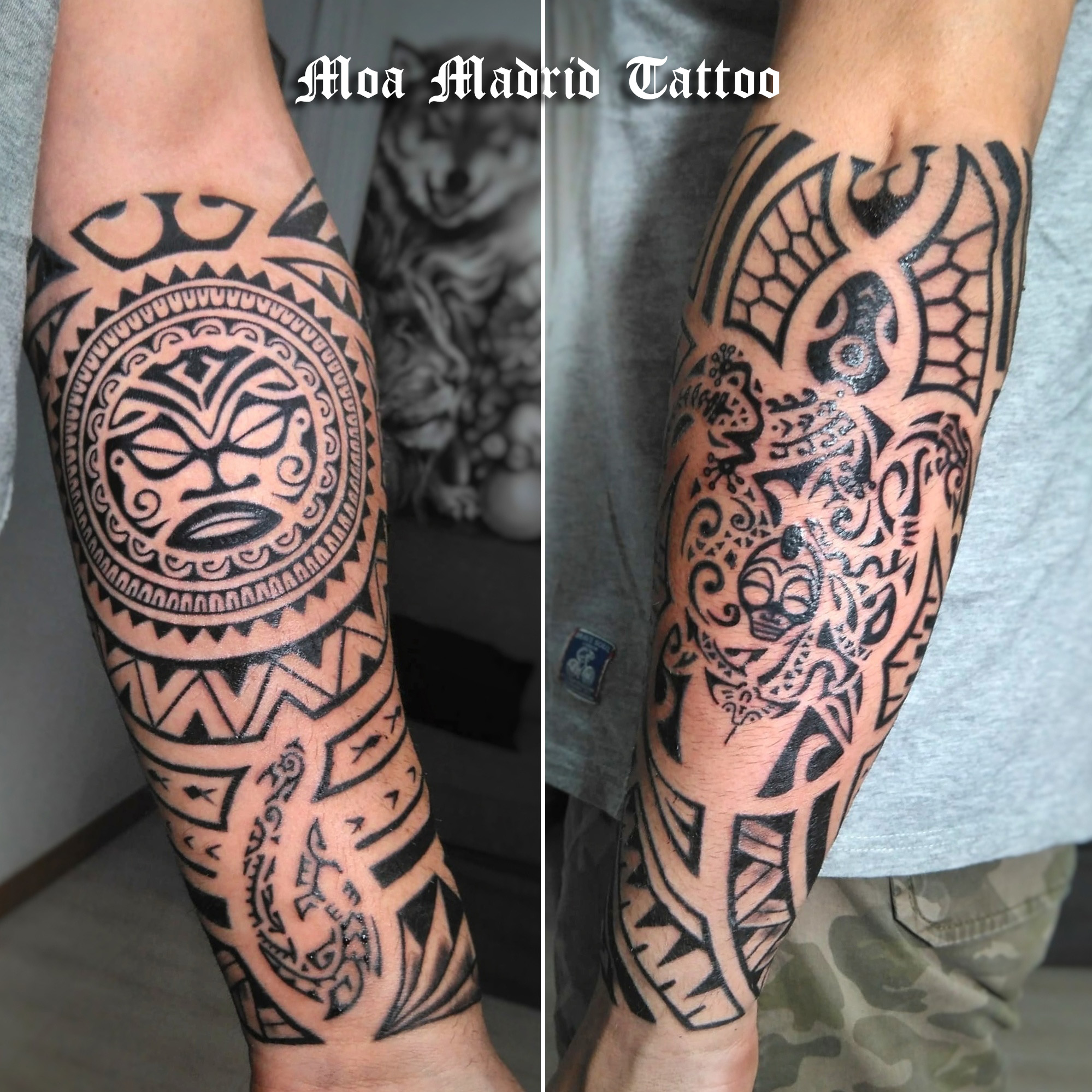 Tatuaje maorí rodeando todo el antebrazo