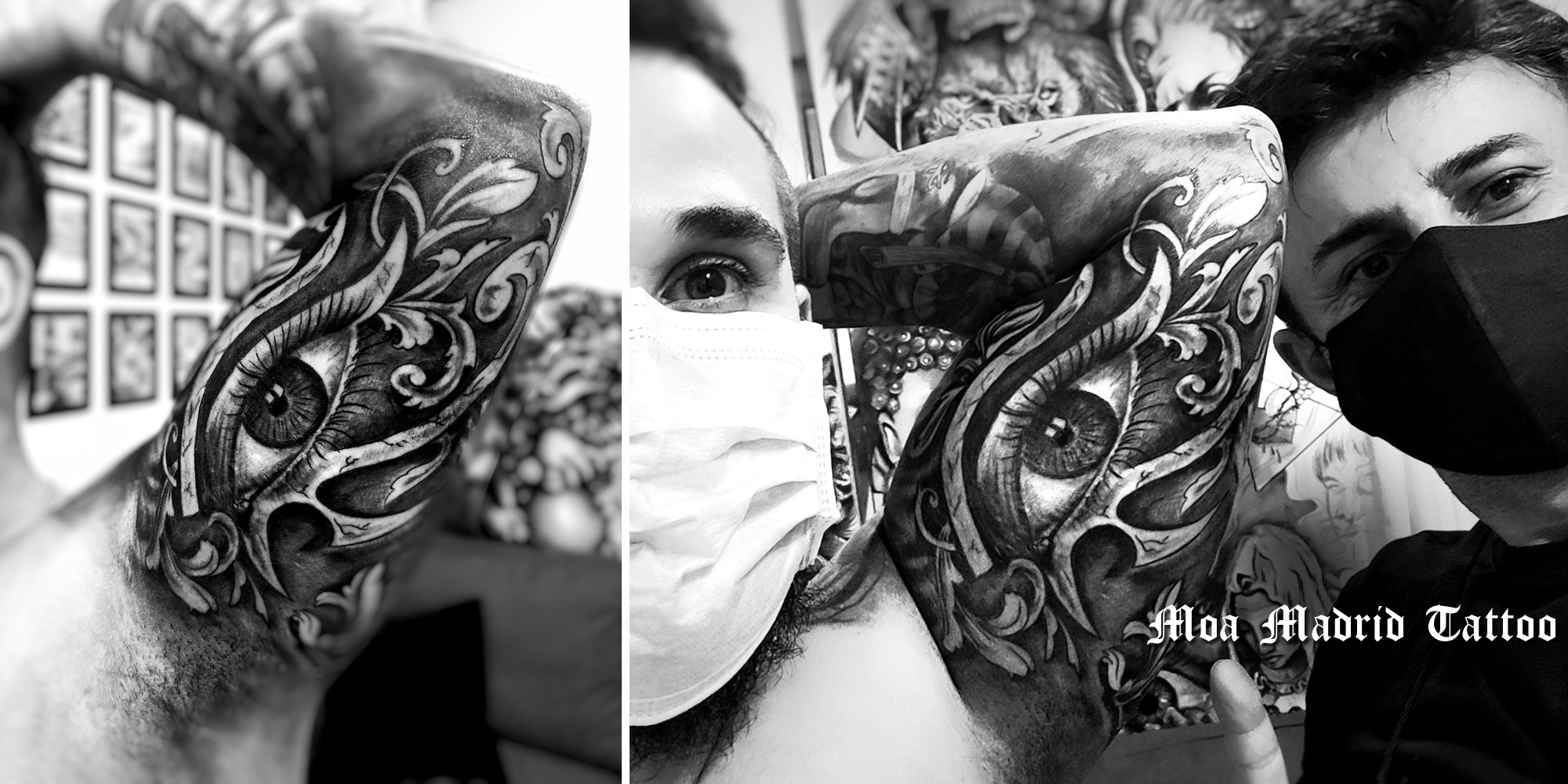 Disimular una cicatriz con un tattoo en mi estudio de Madrid: tatuaje de ojo de Horus