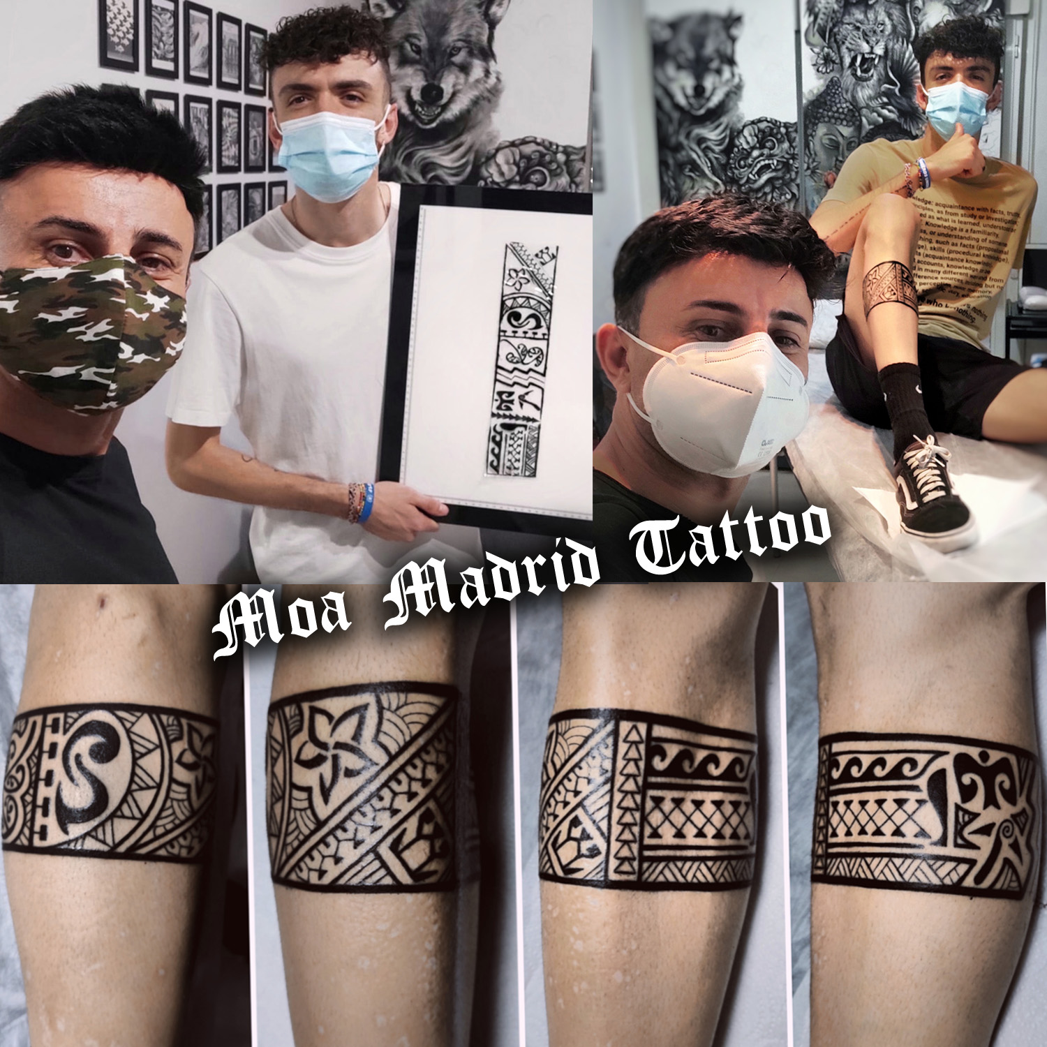 Diseñador de tatuaje de brazalete polinesio en la pierna