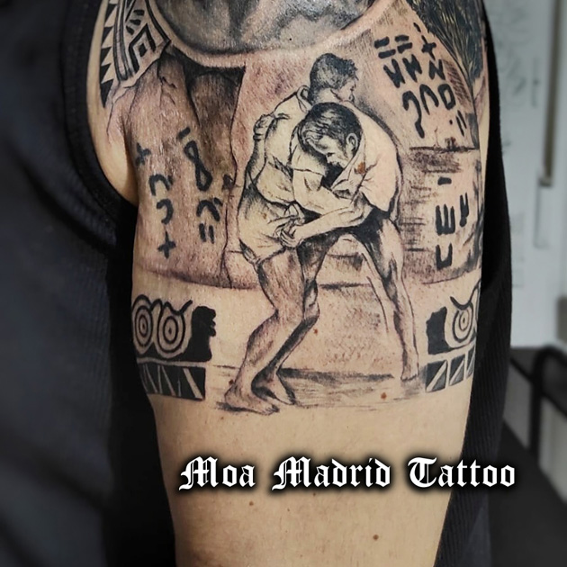 Tatuaje realista luchadores en Madrid