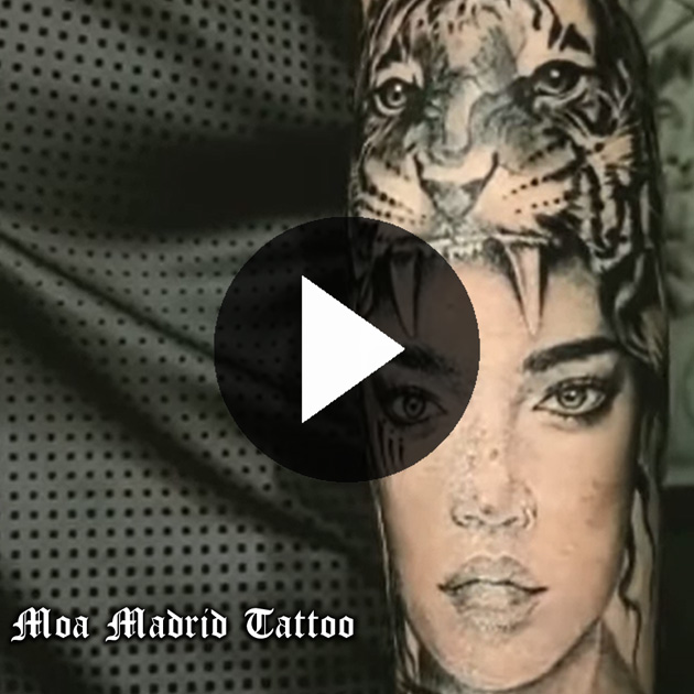 #Tatuaje de retrato de #mujer 👩🏻 #tigre 🐯 en #Madrid #shorts #WildTigerWoman #tattoo