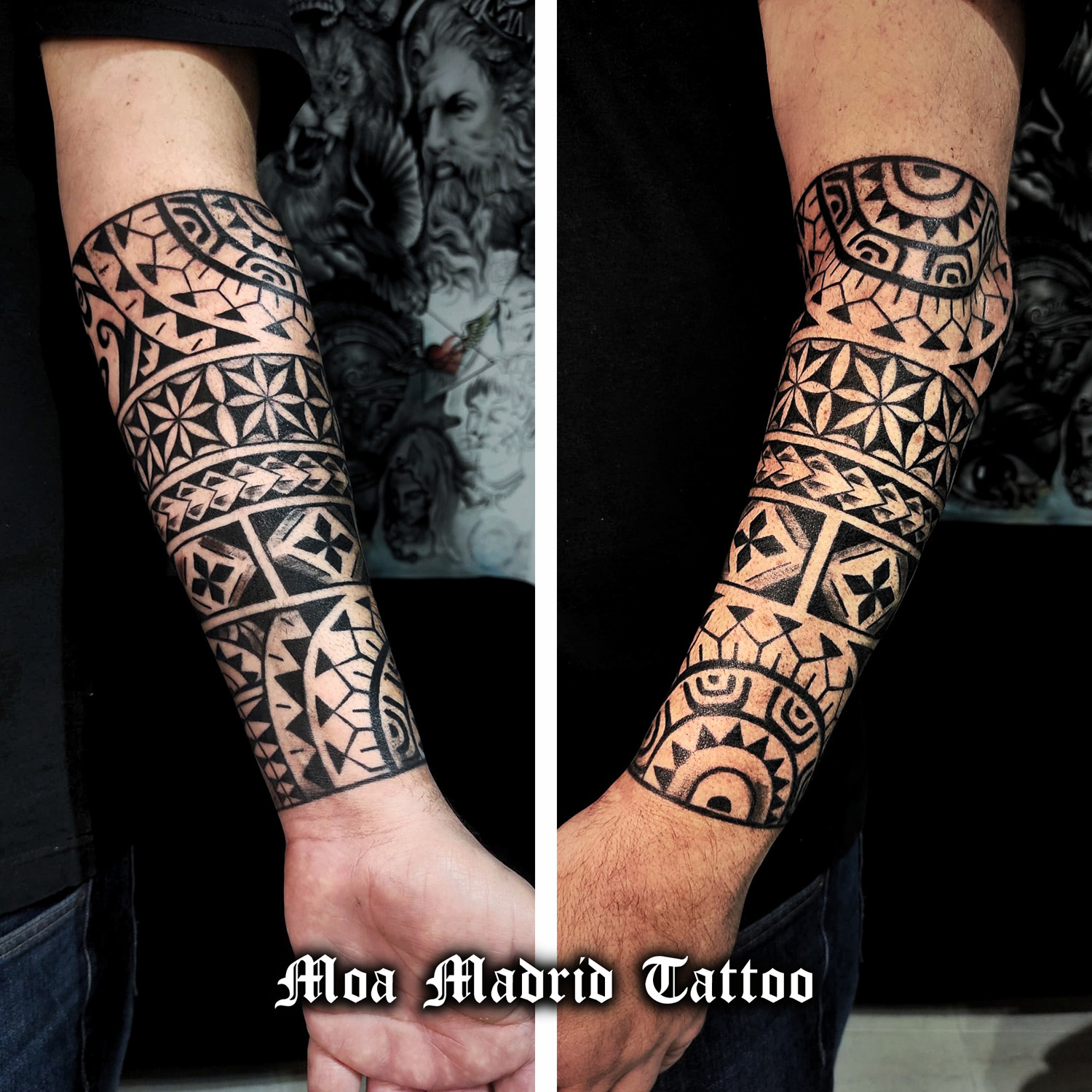 Moderno tattoo fusión de estilos samoano y geométrico