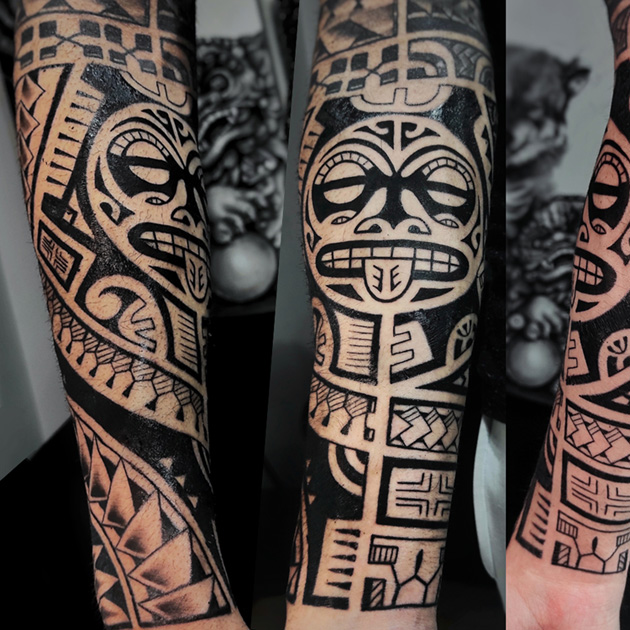 Tatuaje maorí con sol hecho en Madrid