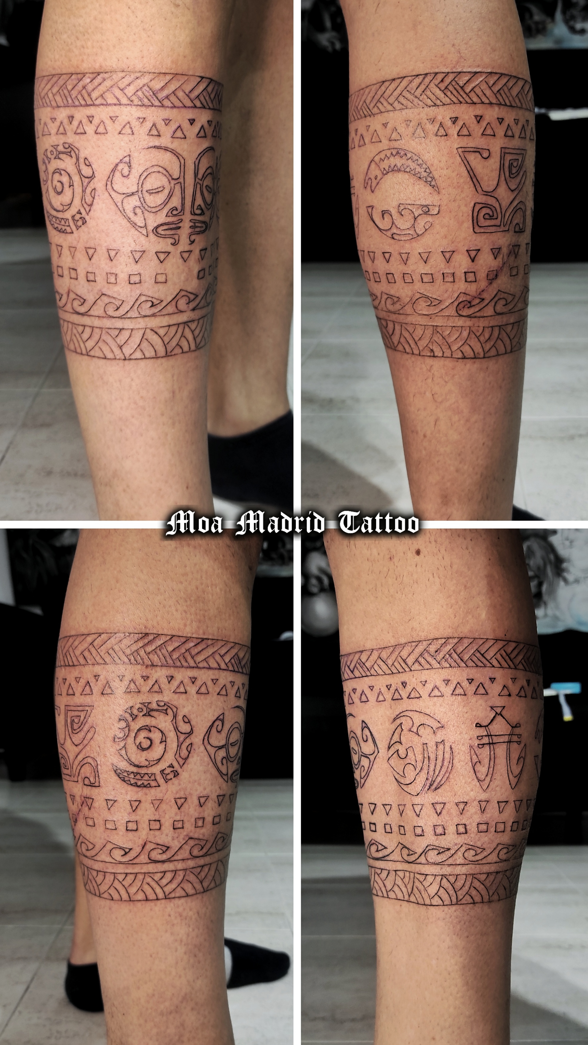 Tatuaje polinesio en la pierna: sesión de lineas