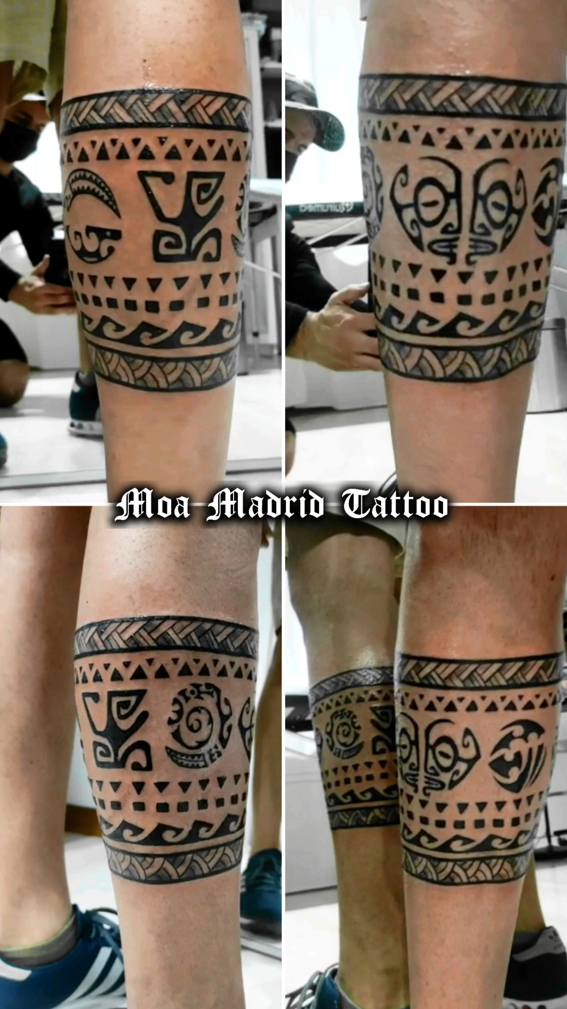 Tatuaje de brazalete polinesio en la pierna terminado
