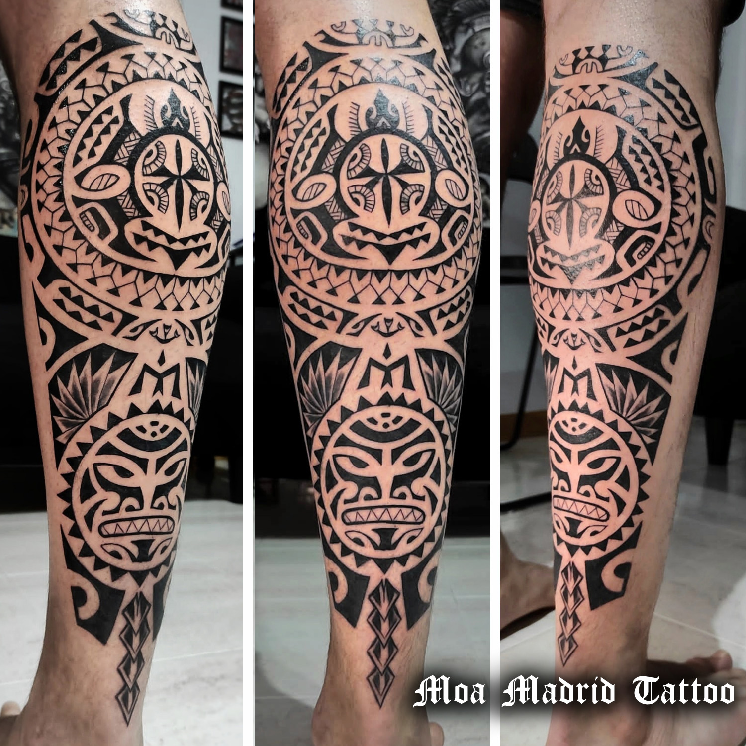 Tatuaje maorí en el gemelo realizado em mi estudio de Madrid