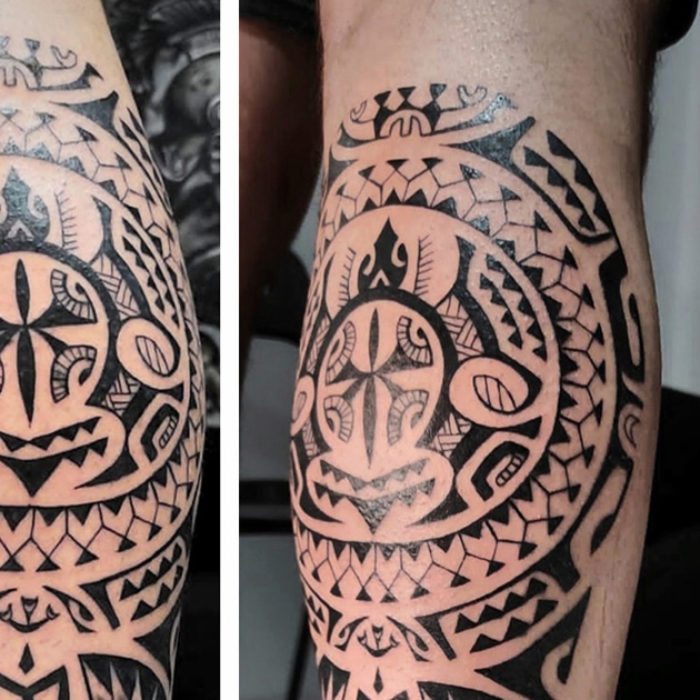 Tatuaje maorí en el gemelo, cliente de Euskadi, tatuador maorí en Madrid