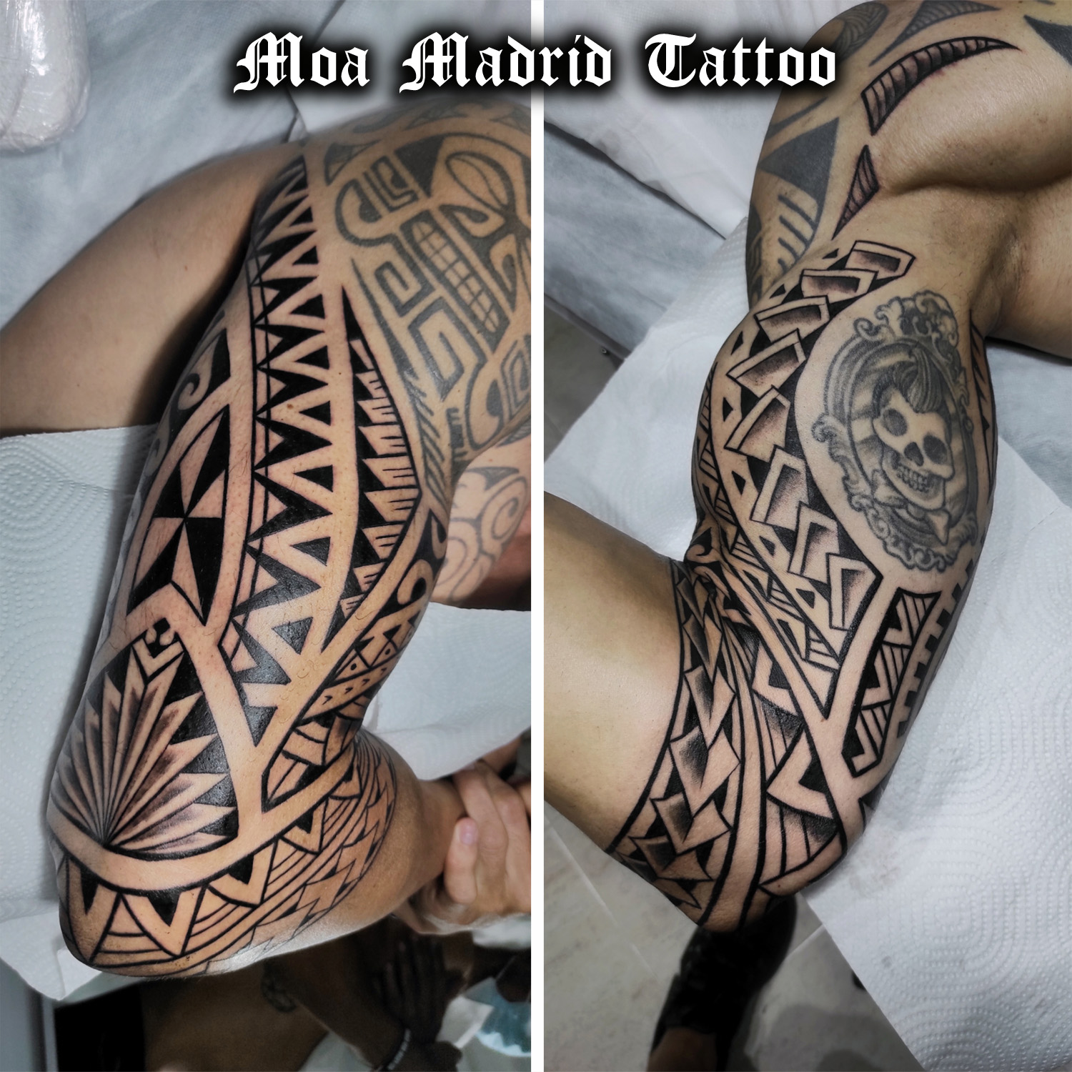 Tatuaje samoano con diseño que sigue las formas de los músculos del brazo