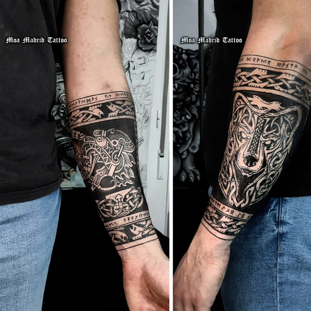 Antebrazo tatuado estilo vikingo