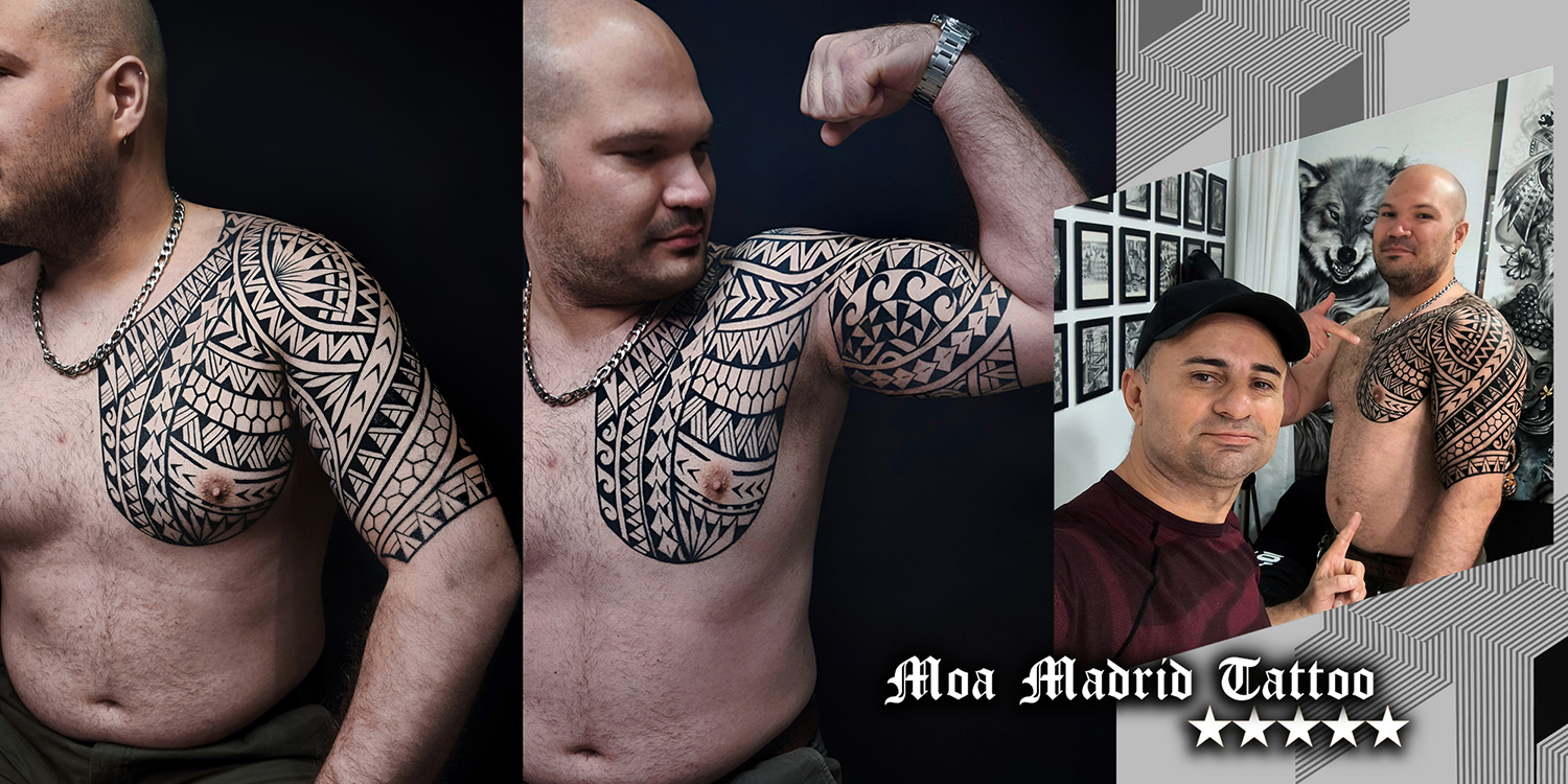 Opiniones de clientes de tatuador Moa - Tatuaje samoano en pectoral y brazo