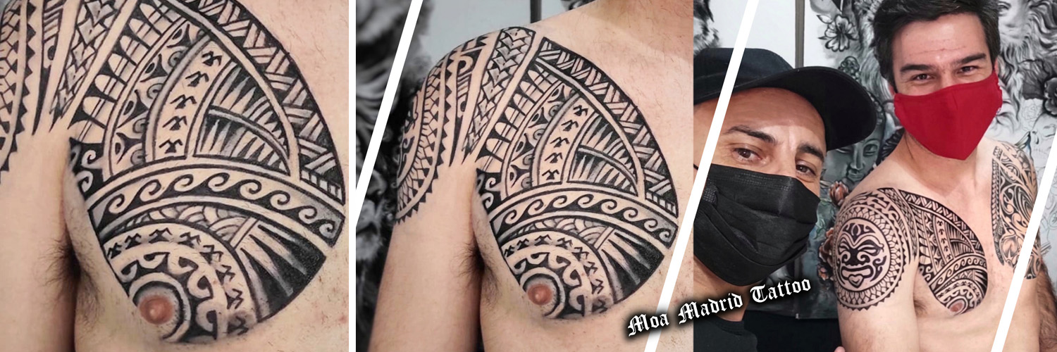 Novedades Moa Madrid Tattoo - Diseño de tatuaje maorí en hombro y pectoral