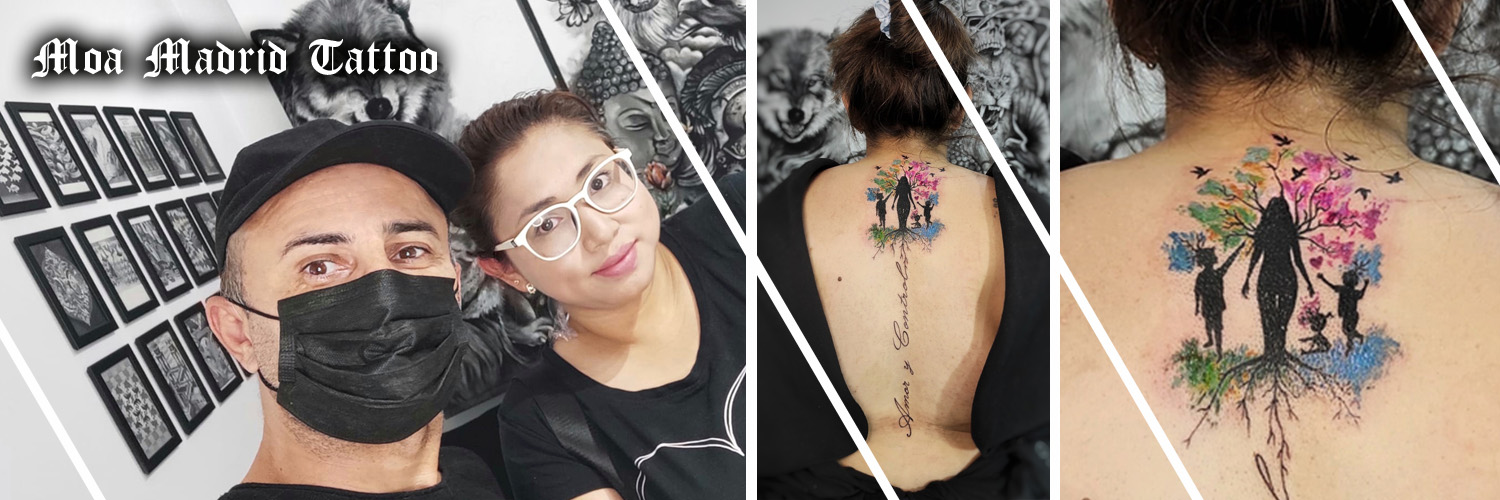 Novedades Moa Madrid Tattoo - Tatuaje de mujer con niños acauarela watercolor