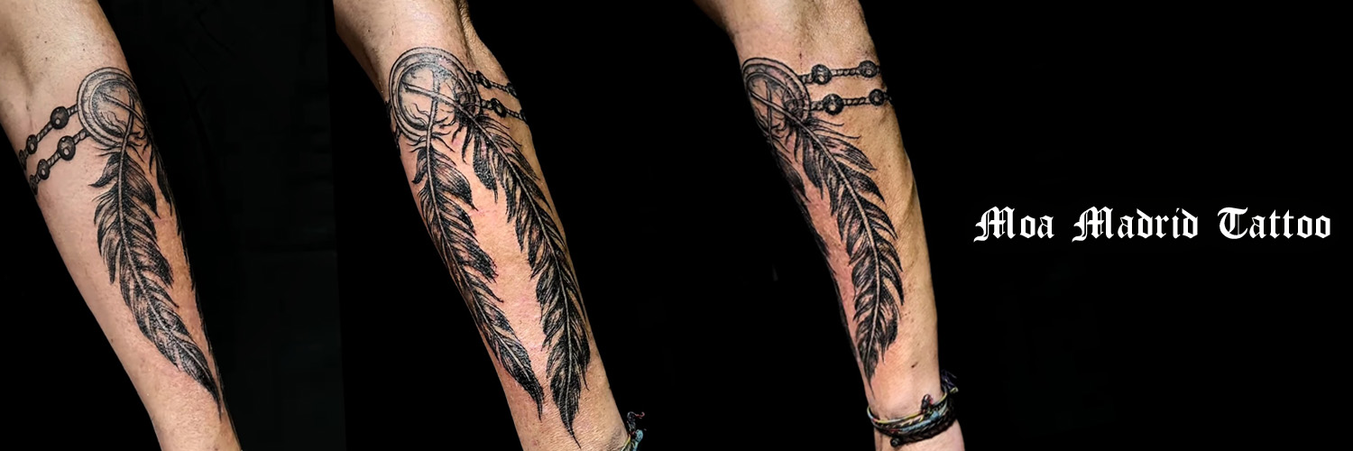 Novedades Moa Madrid Tattoo - Tatuaje de brazalete de plumas indio