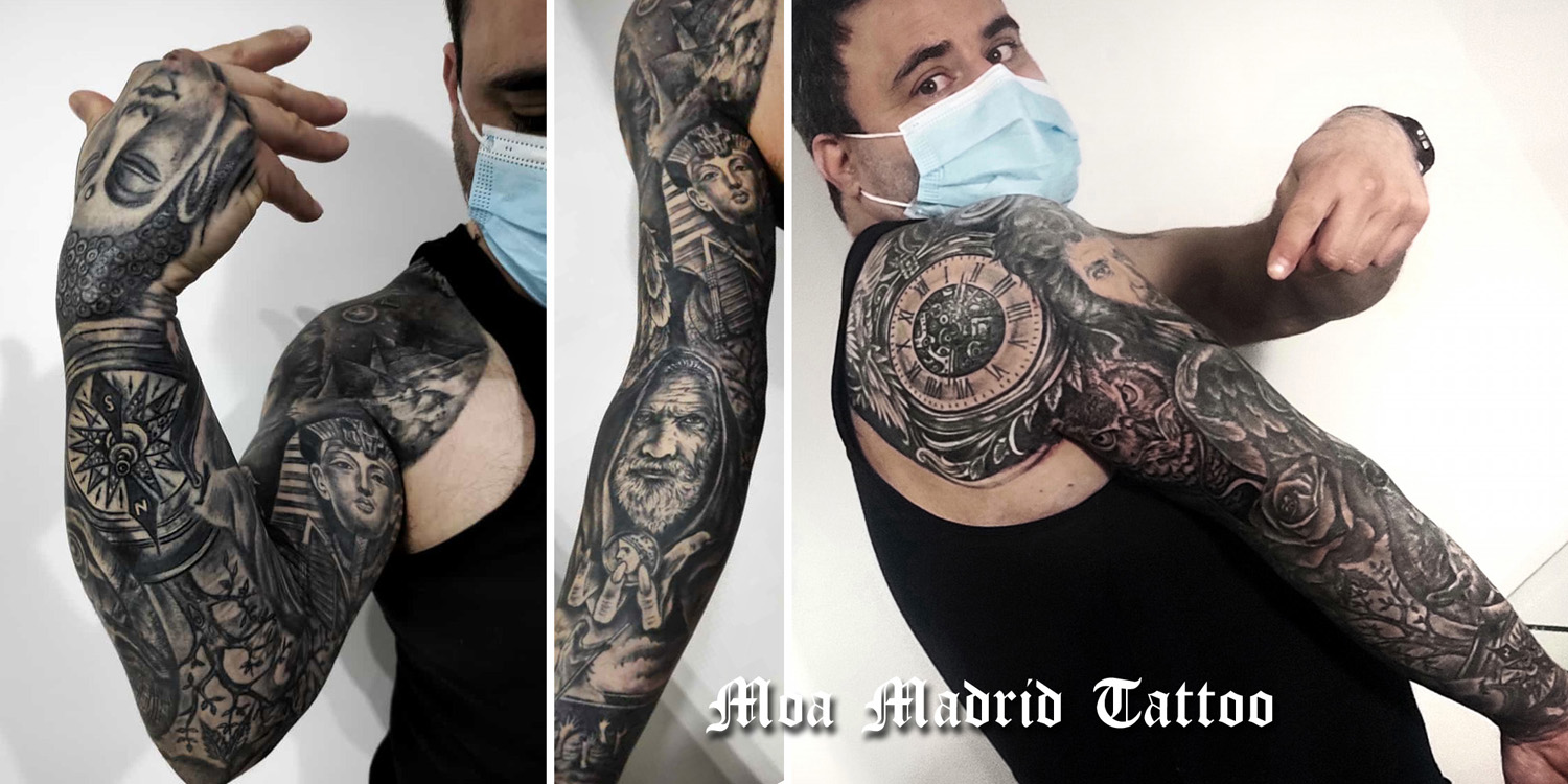 Todo el brazo, hombro y mano tatuados en realismo en Madrid | Moa Madrid  Tattoo