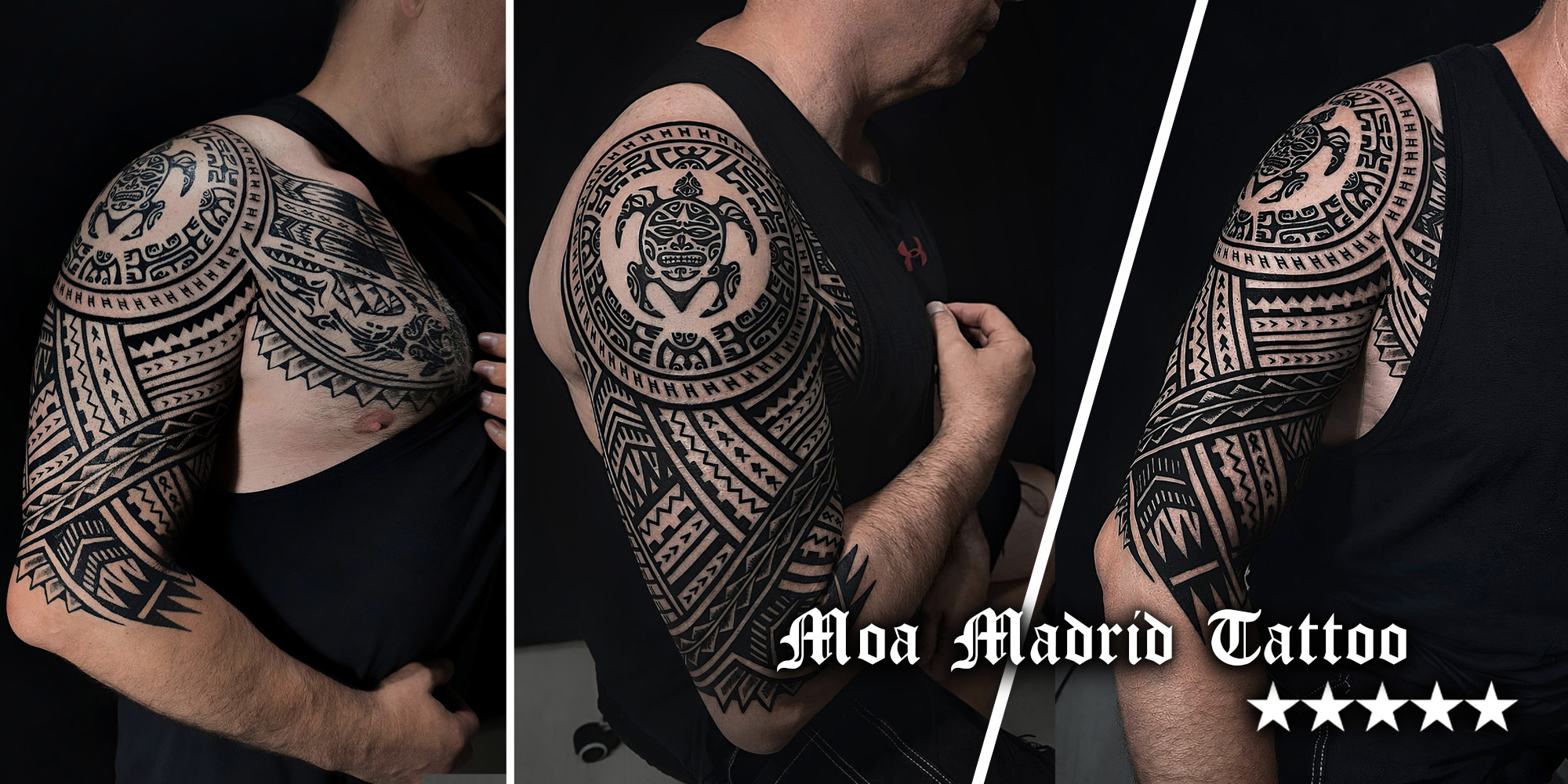 Opiniones de clientes sobre Moa Madrid Tattoo - Tatuaje polinesio contemporáneo en brazo y pectoral