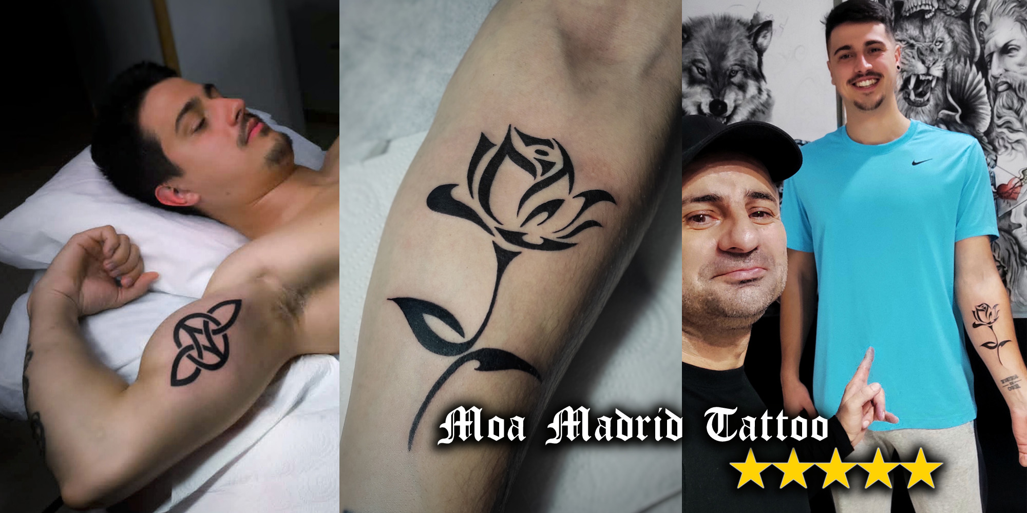 Opiniones de clientes sobre Moa Madrid Tattoo - Tatuajes de rosa y símbolo celta de amor eterno 