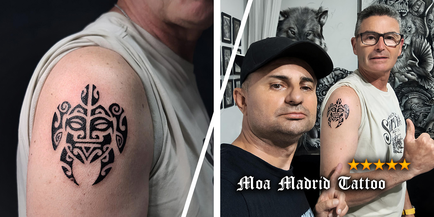 Valoración 5 estrellas para tatuaje de tortuga maorí en el hombro