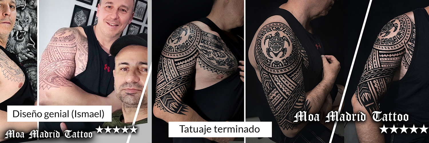 Novedades Moa Madrid Tattoo - Tatuaje polinesio contemporáneo en brazo y pectoral
